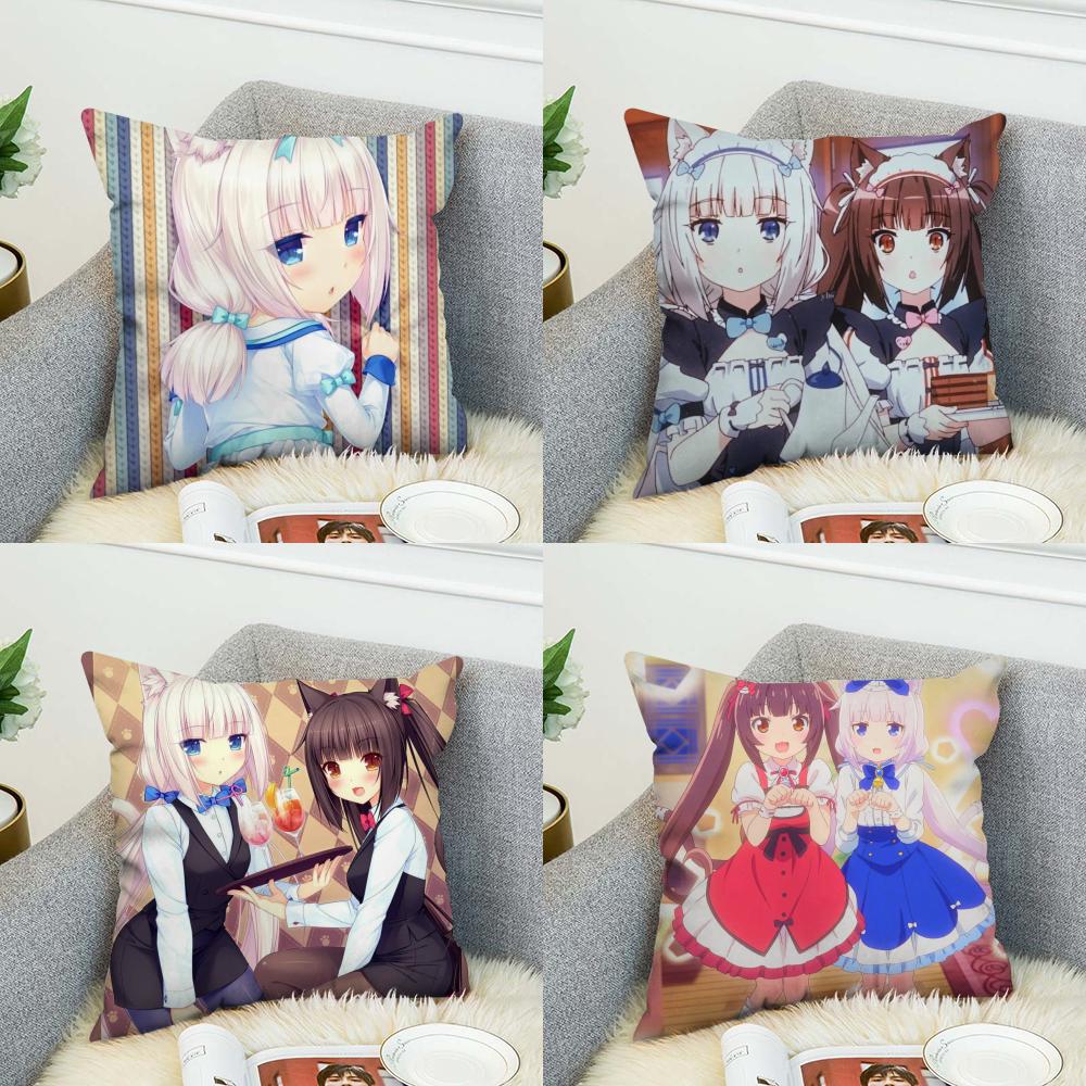 NekoPara Pillow Case For Car Sofa Decorative Home Doublesided Print Plush Square Throw Pillow Cushion Cover