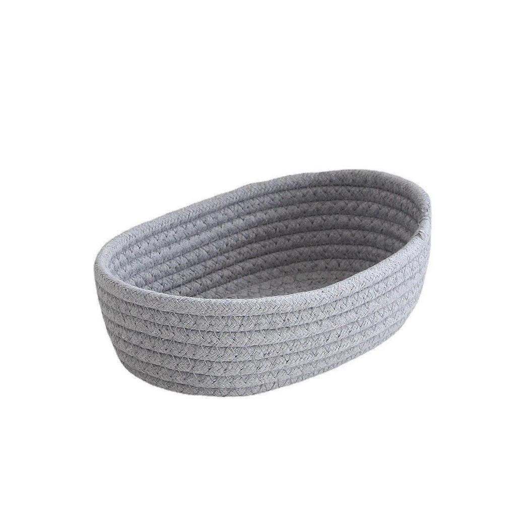 Gray Cotton Woven Desktop Miscellaneous Storage Basket For Cosmetics Snacks Hand Woven Storage Basket For Boat Shaped Clothing S