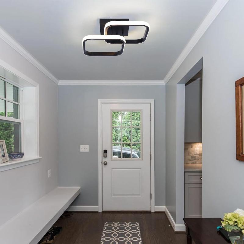 LED Ceiling Light Fixture 4500K Modern Black Square Close to Ceiling Lamp for Bathroom Bedroom Kitchen Balcony Stair Hallway Lighting