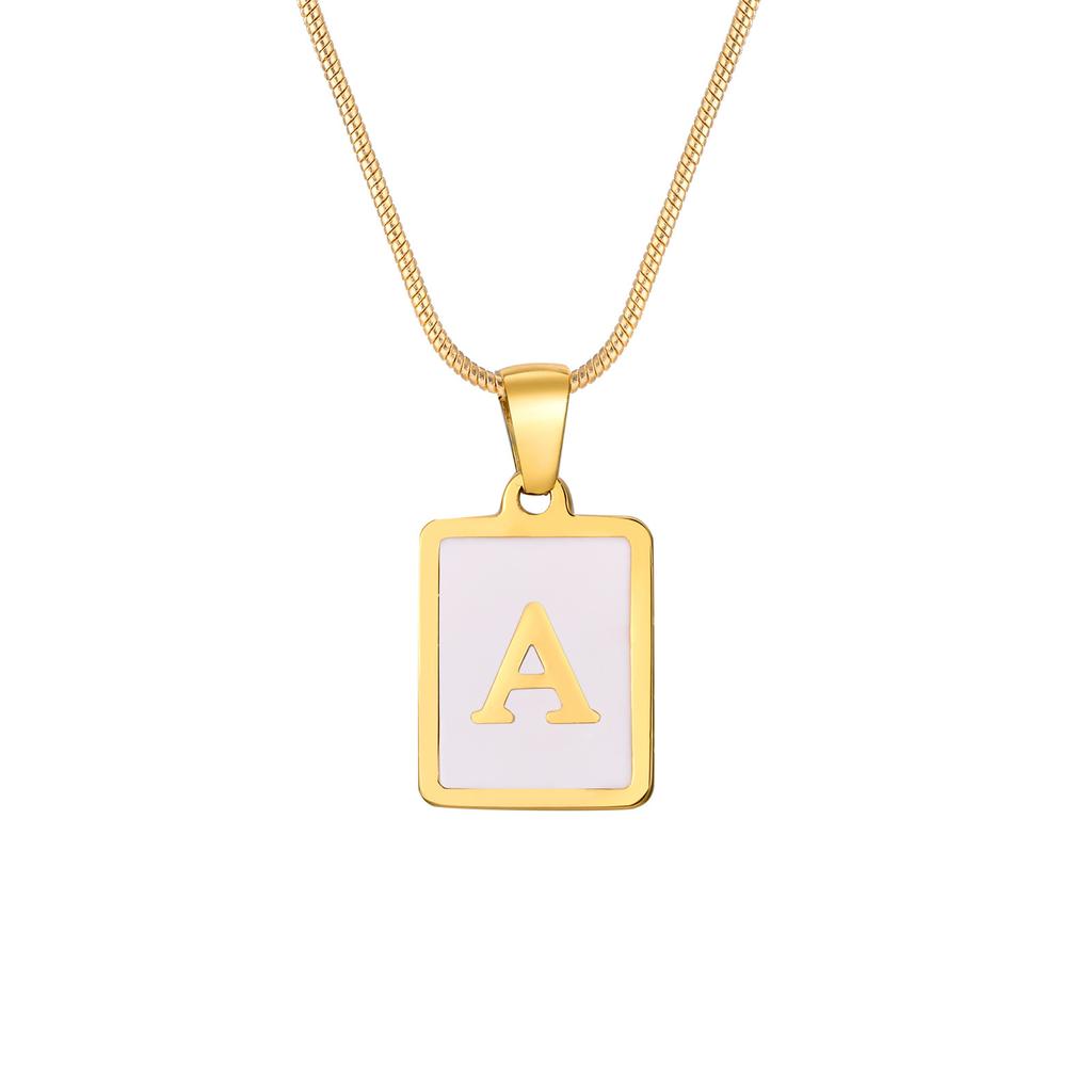 Modern Style Letter Necklace Stainless Steel Texture Pendant Necklace White Square Card Jewelry for Fashion Enthusiasts