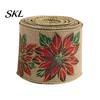 Linen Ribbon for Garland Making 1 Roll Burlap Christmas Gift Wrapping Tree Decor, Vintage Patterned Bows Imitation Wired Fabric DIY Crafts And