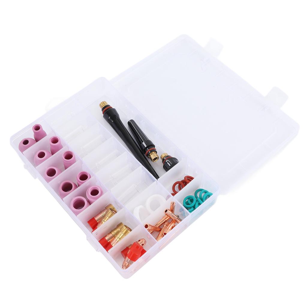 Set de accesorii pentru sudură TIG, 55 de bucăți, conector cu cupă de sticlă, clemă electrod, capac frontal PTFE pentru WP 17 18