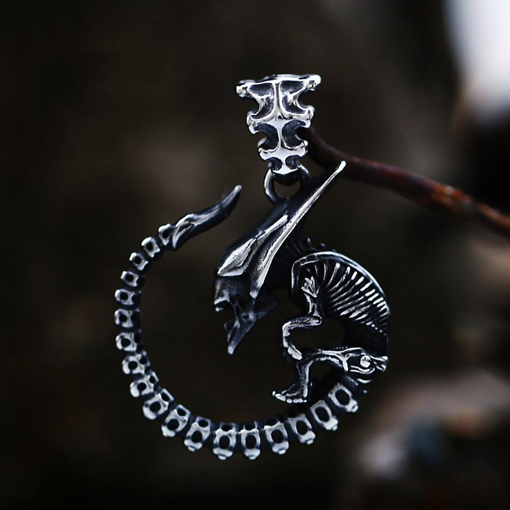 Vintage Black Alien Creature Metal Dragon Pendant for Men Punk Stainless Steel Skull Movie Personality Party Jewelry Wholesale