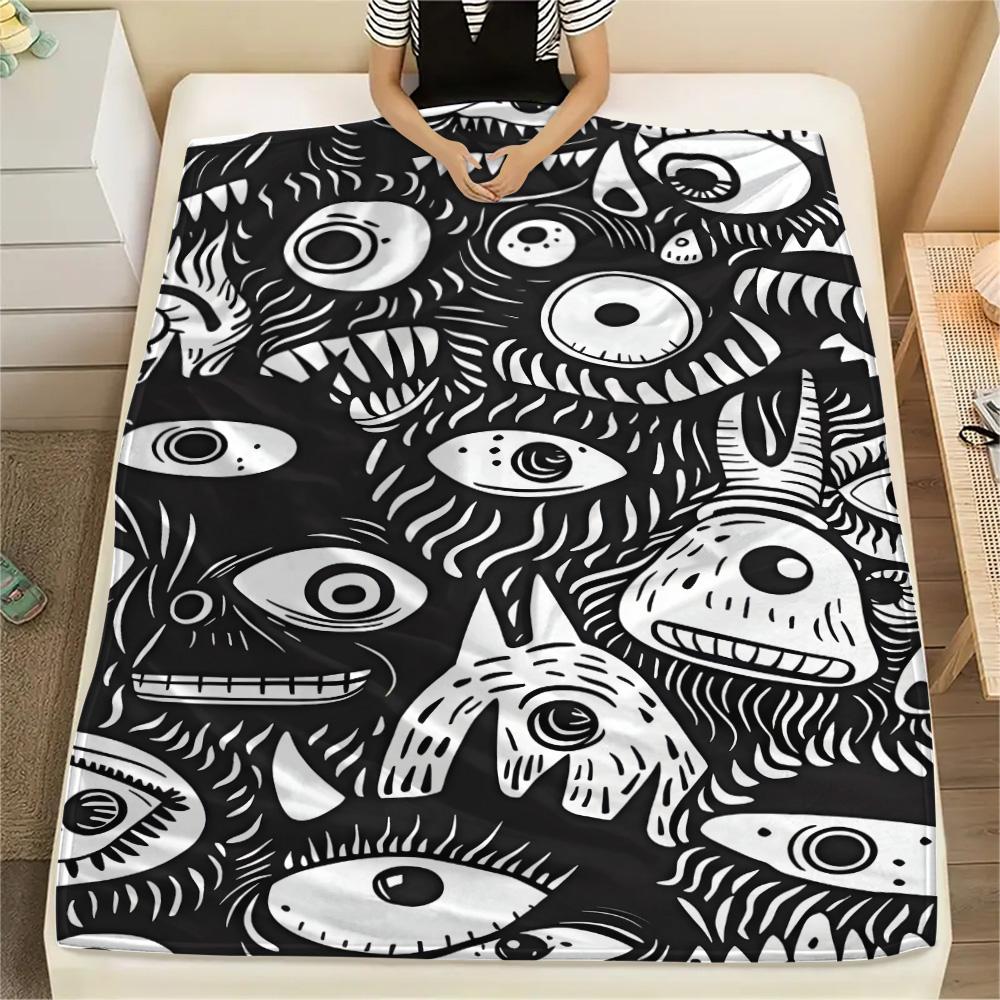 1PC Little monster Print Flannel Blanket, High quality Comfortable for All Seasons, Home Decor, Warmth and Comfort, Perfect for Christmas Gifts