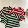Children's Summer Clothing Baby Striped Short-sleeve T-shirt for Boys and Girls Trendy Versatile Top Basic Shirt for Kids