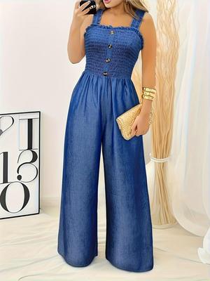 Macacão Feminino Plus Size Europeu & Americano de Verão com Renda Plissada - Casual, Elegante, Versátil, Cor Sólida, Design de Alças