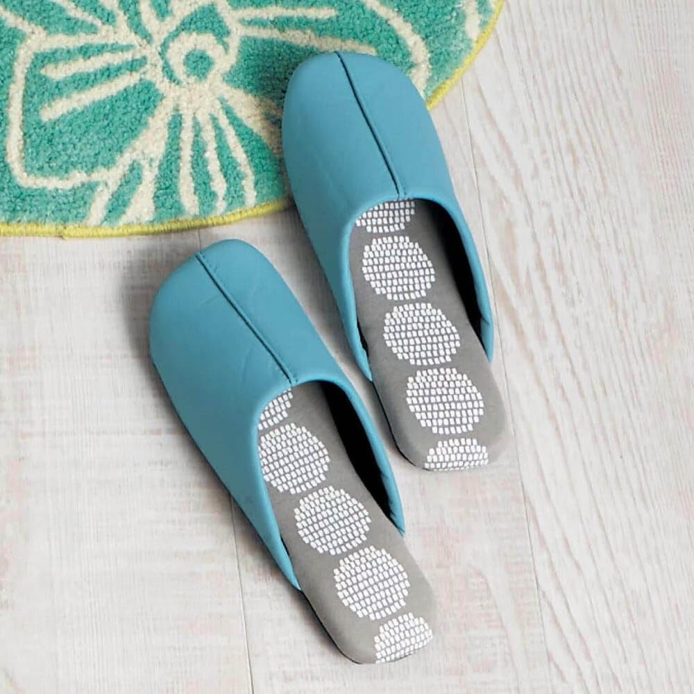 Belle Maison Washable Synthetic Leather Slippers with Insole Indoor Size L Design, Slippers, Blue,