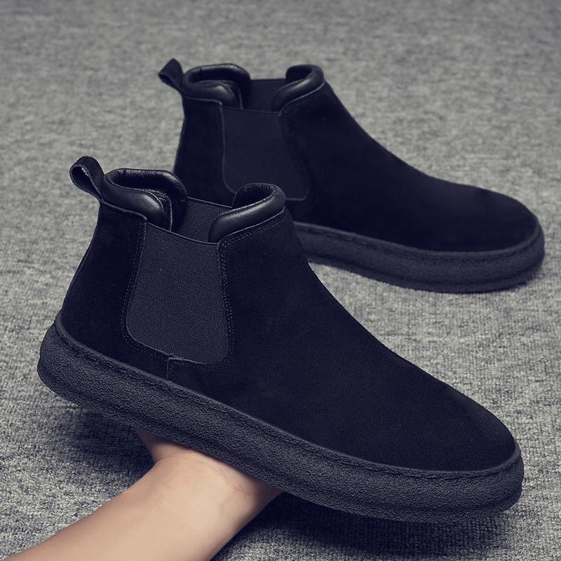 Men's Chelsea Boots Winter Warm Flat Boots Waterproof Short Boots Slip On Booties for Indoor Outdoor Fashion Plush Snow Boots