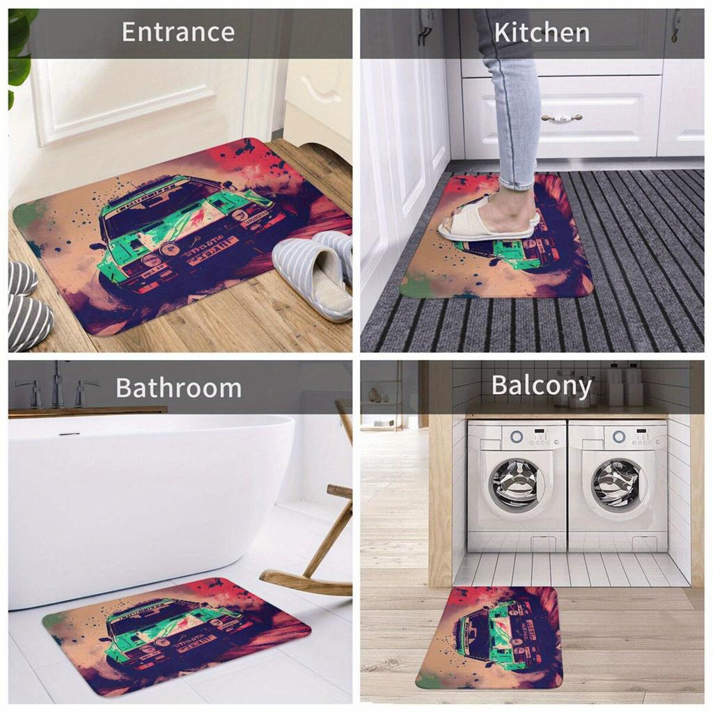 Retro Car Graphic Doormat Mat Entrance Floor Mat Electric Vehicle Pop Art Design for Home Entryway 40x60cm