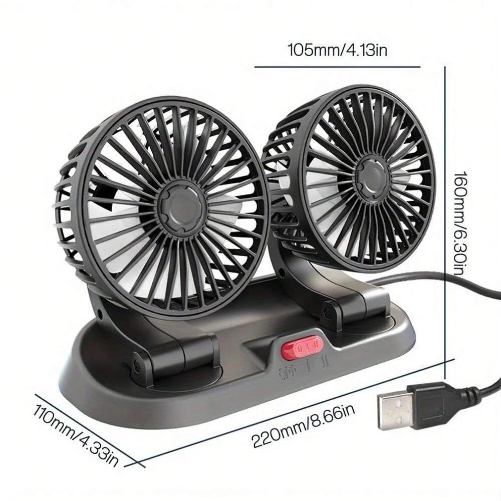 5V  Car Fan Cooling Car Fan Dual Head Usb Car Fan 2 Speeds Adjustable Auto Cooler Air Fan Car Accessories Wind Regulation