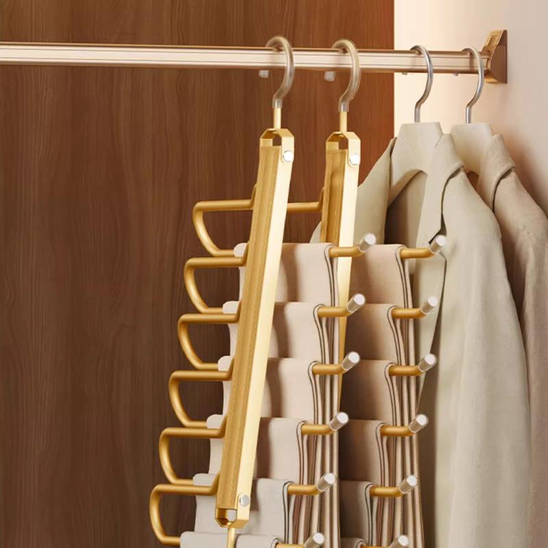 6 In 1 Trouser Hangers Magic Multi Layer Aluminium Alloy Pants Storage Rack 360 Rotatable Foldable Protable Cloth Pants Hangers
