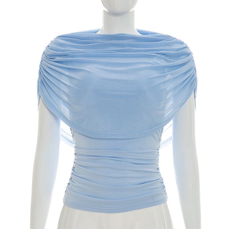 European Style Women's Solid Sleeveless Scarf Collar Top