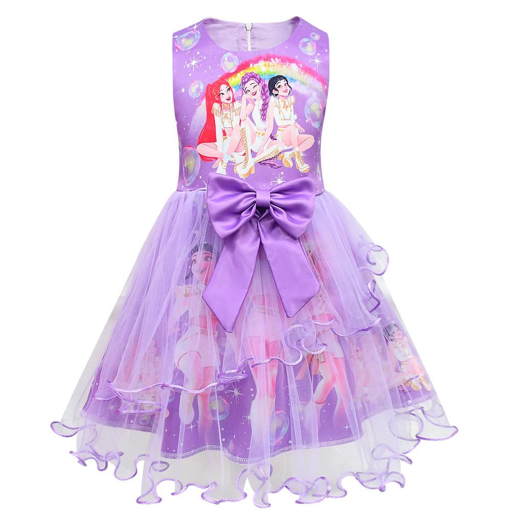 82994 Kid Girls Kpop Demon Hunters Rumi Zoey Mira Mesh Dress