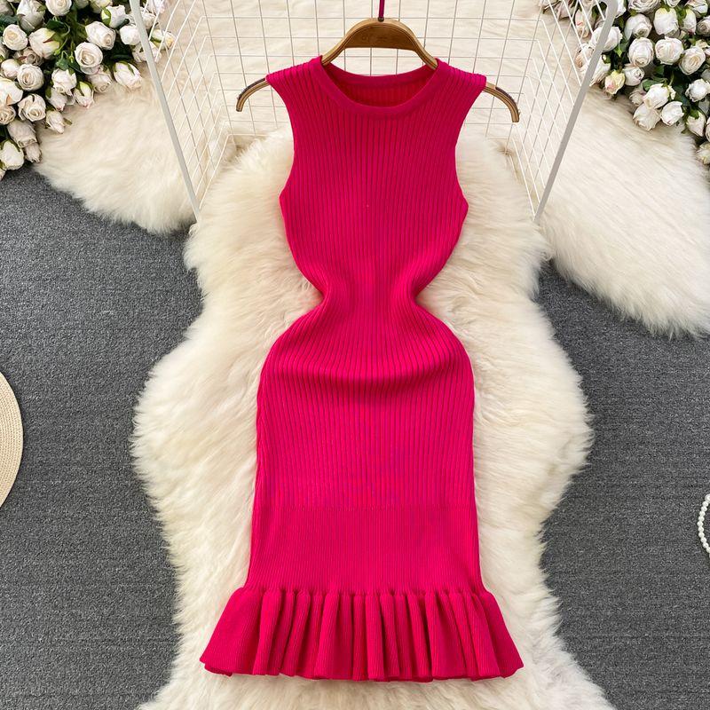 

Fashion Tight Sexy A- line Ruffles Vest Dress Rose Red All yards