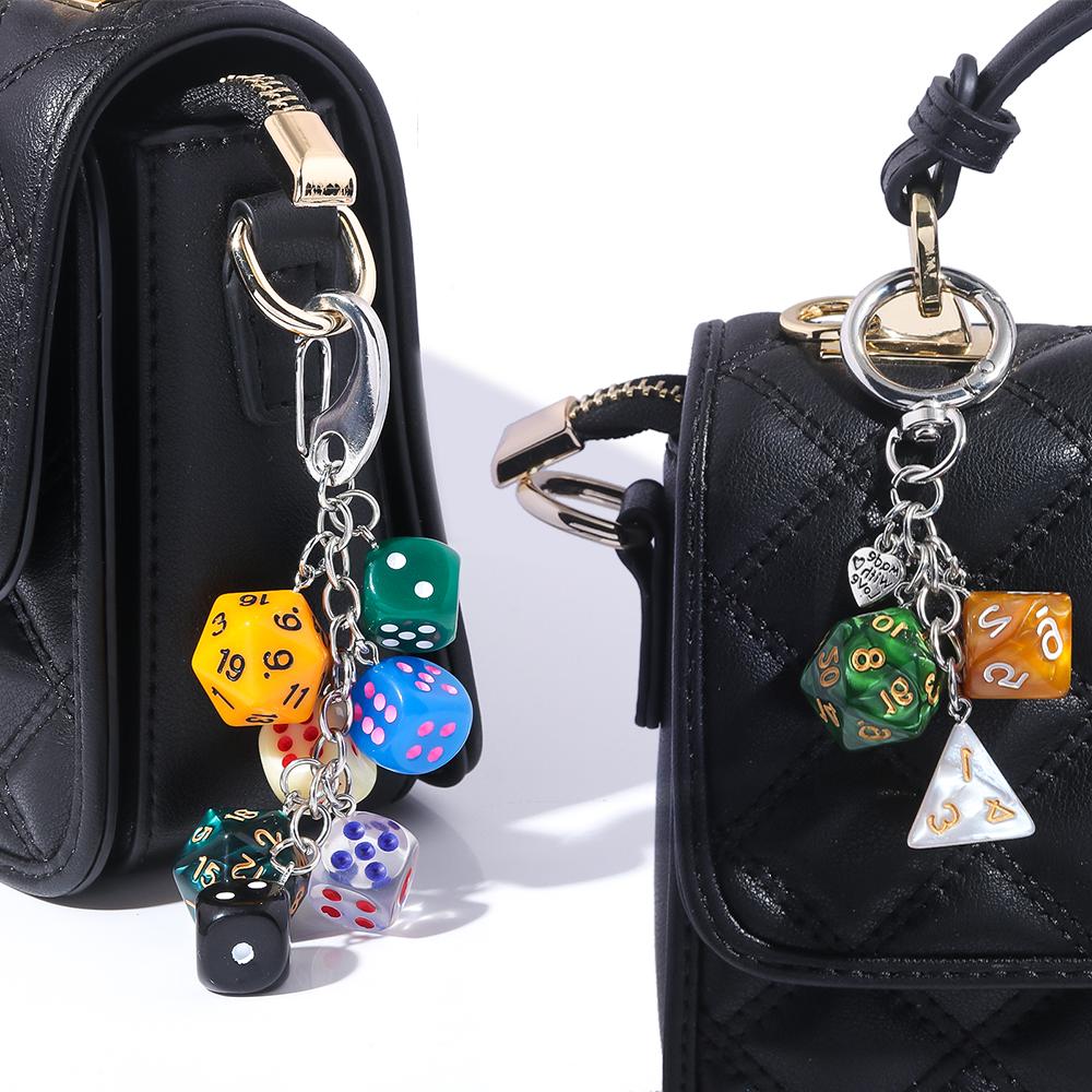 2Pcs/Set Fashion Irregular Dice Keychain Pendant Novelty Funny Car Keyring Exquisite Backpack Decoration Accessories Gifts