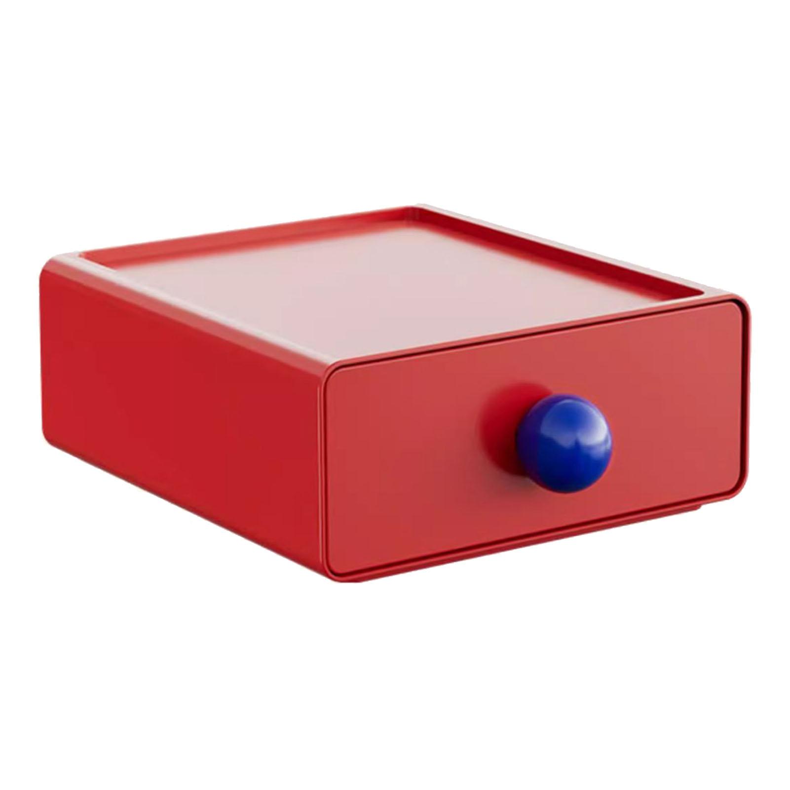 Stackable Desk Drawer Large Capacity Plastic Desktop Storage Box with Sliding Drawer for Stationery Cosmetics Red