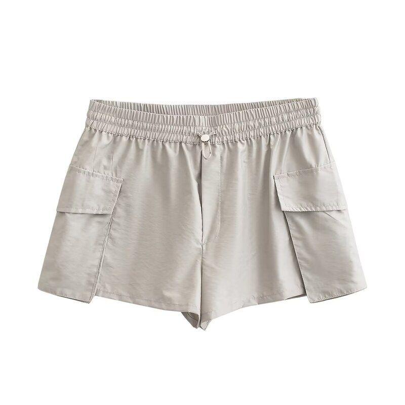 Fashion Style Summer Fashion Trends Stretch Pocket Decoration Tooling Style Gray Nylon Blend Shorts 7901437