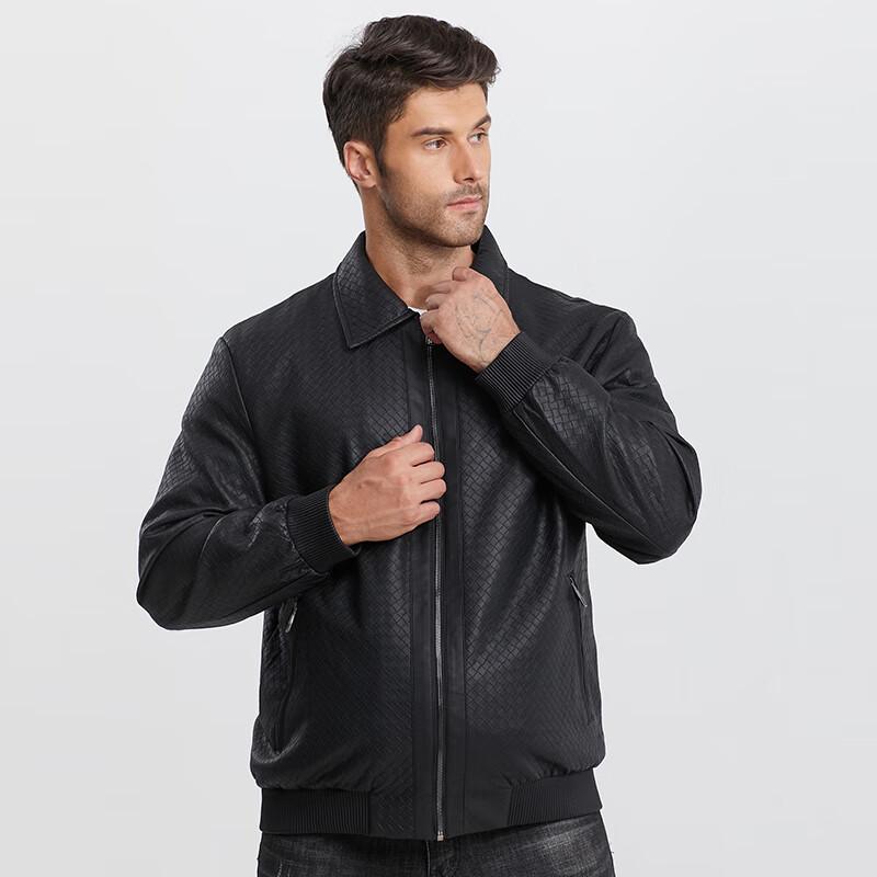 Men's Plus Size Casual Woven Leather Jacket with Turn-Down Collar