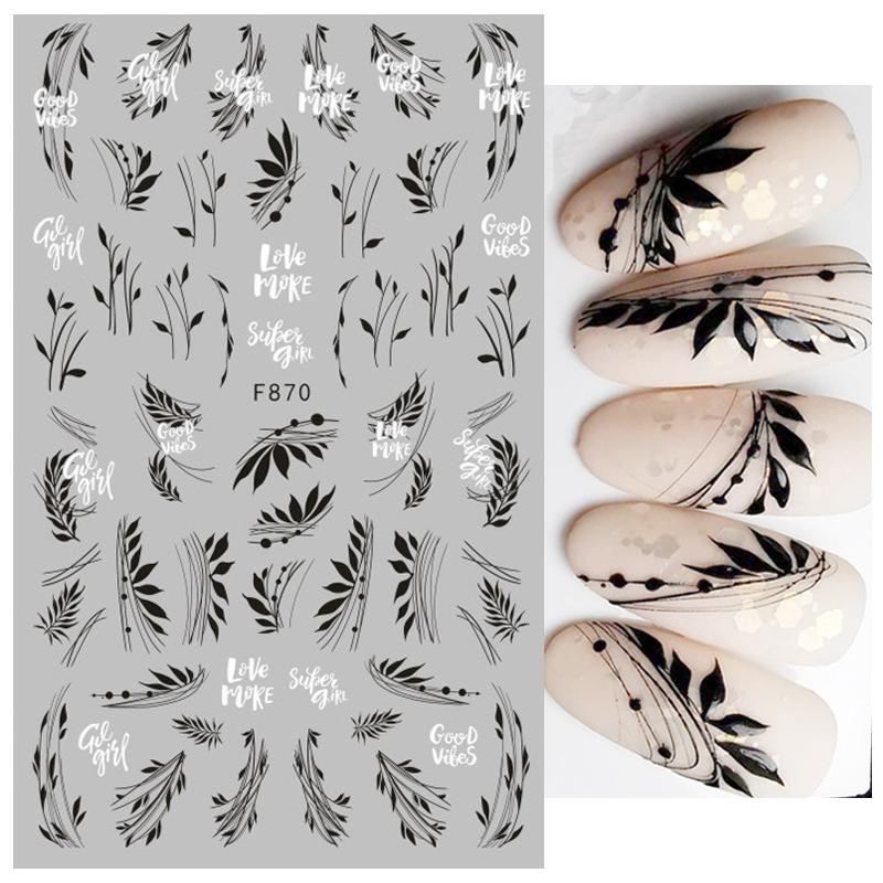 1PCS Black White Butterfly Laser Nail Stickers Nail Art Decoration Abstract Lines Bronzing Flowers Stickers For Nails