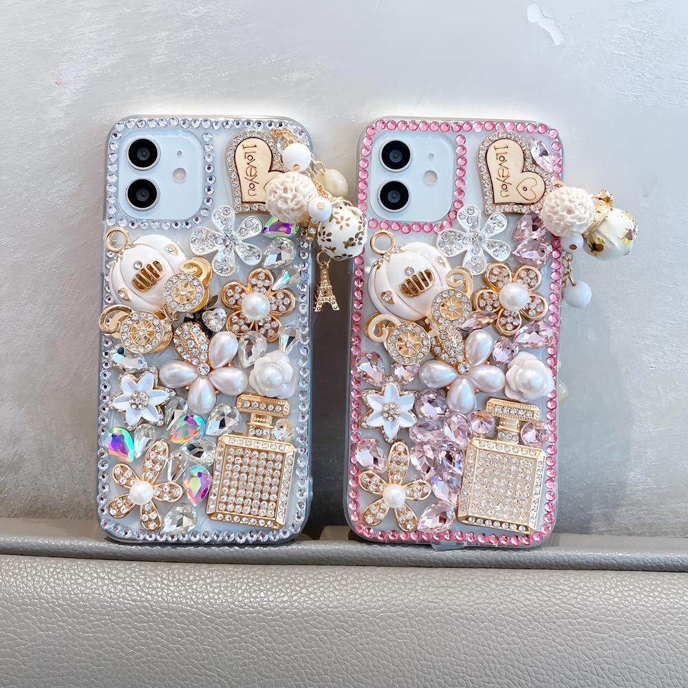 Glitter Rhinestone Phone Case For VIVO Y400 Pro Y300 Y200E Y200 Y300 Y300T Y04 Y03 T4 T3X T4X 4G 5G Bling Crystal Design with Pumpkin Cover Girls Gift