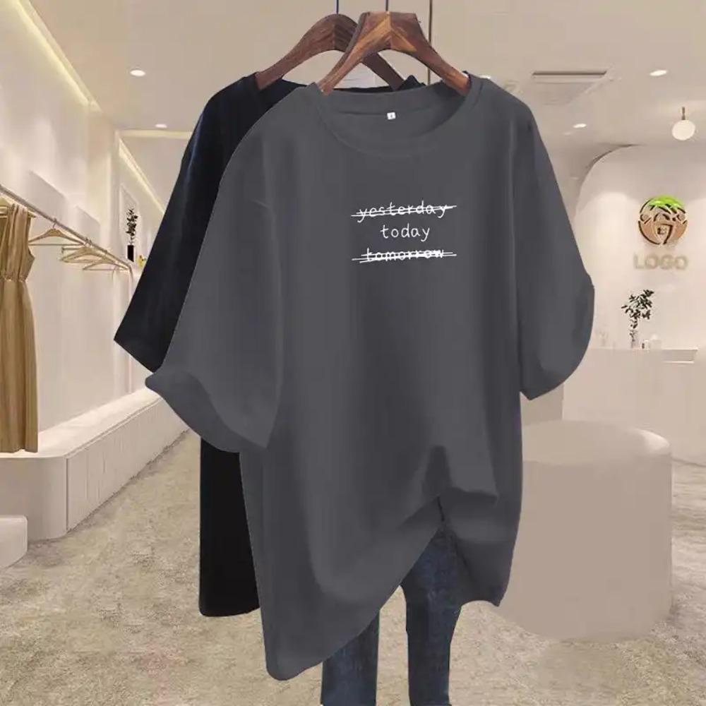 Womens Clothing Pure Cotton Tshirt SpringSummer New Short Sleeve Letter Casual Tee Lady Versatile Aesthetic Clothes