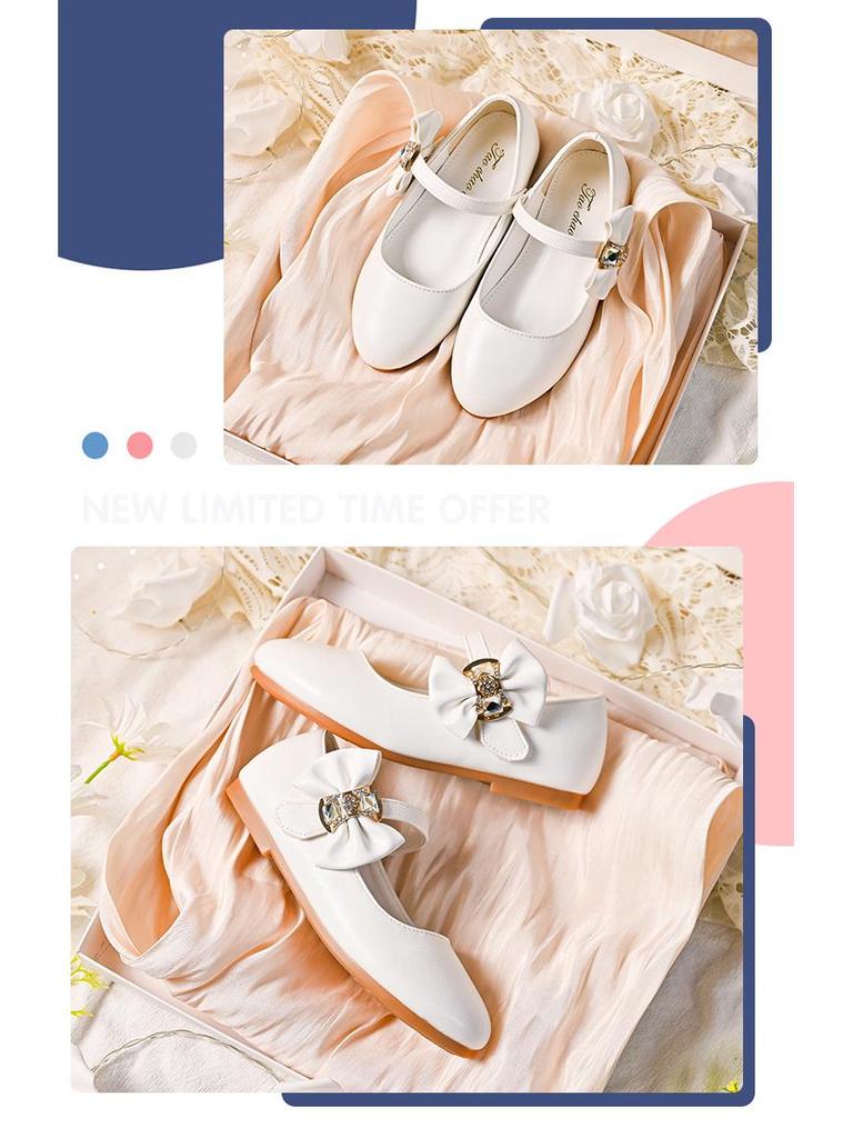 Girls’ White Mary Jane Leather Dress Shoes - Ideal for School, Weddings, and Performances