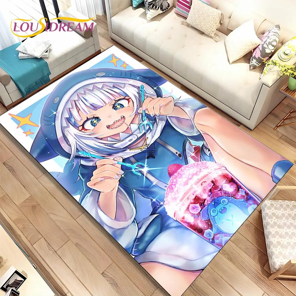 Gawr Gura Hololive Niedlicher Anime-Teppich, groß, Teppich für Wohnzimmer, Schlafzimmer, Sofa, Fußmatte, Dekoration, rutschfeste Bodenmatte für Kinder