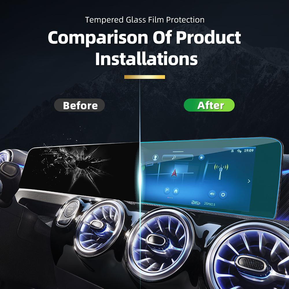 2 In 1 Tempered Glass Film Protector For Mercedes-Benz A-Class W177 Car Center Console GPS Navigation Screen Protective Display
