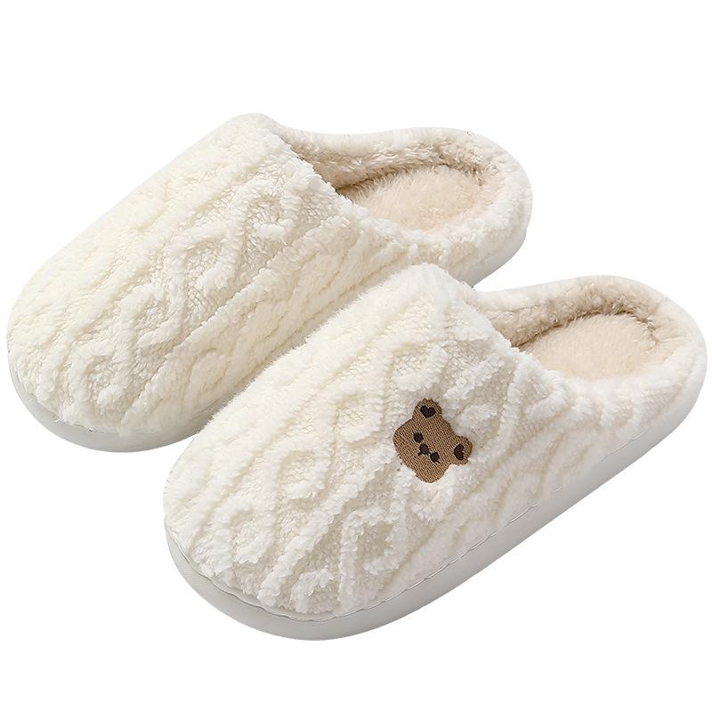 Cozy Cartoon Bear Indoor Cotton Slippers for Couples - Warm Plush Winter Footwear for Men & Women