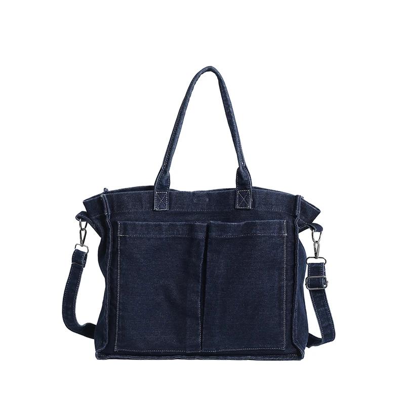 Velkokapacitní džínová crossbody taška na zip, jednobarevná, všestranná, módní, měkká, jednoduchá, trendy, taška přes rameno