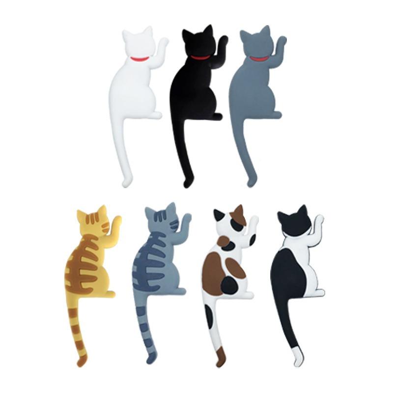 Cartoon Cat Design Fridge Magnetic Refrigerator Sticker Hook Bendable Tail Cat Themed Kitchen Accessory Decor Magnetic Hook