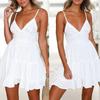Summer Sexy Women Lace Patchwork V Neck Spaghetti Strap Bow Backless Mini Dress