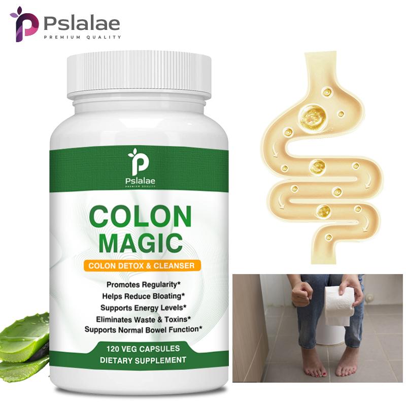 Pslalae Capsules naturelles de nettoyage intestinal, contenant de la cosse de psyllium et de la feuille de séné, soulagent les ballonnements et nettoient le tube digestif.