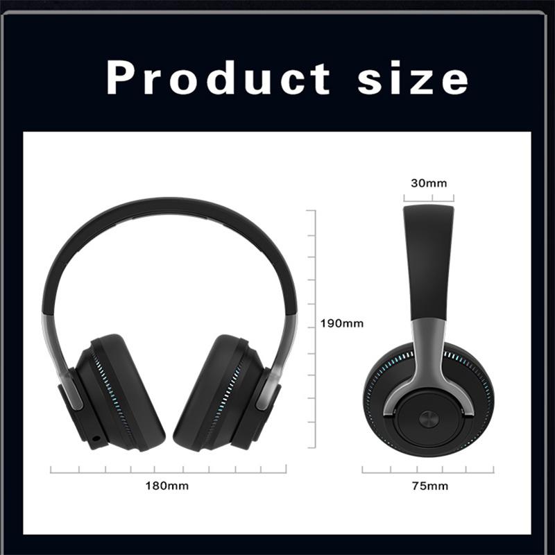 H2 Kabellose Kopfhörer, bunte LED-Leuchten, Bluetooth 5.1 Head-Over-Gaming-Kopfhörer, 650 mAh