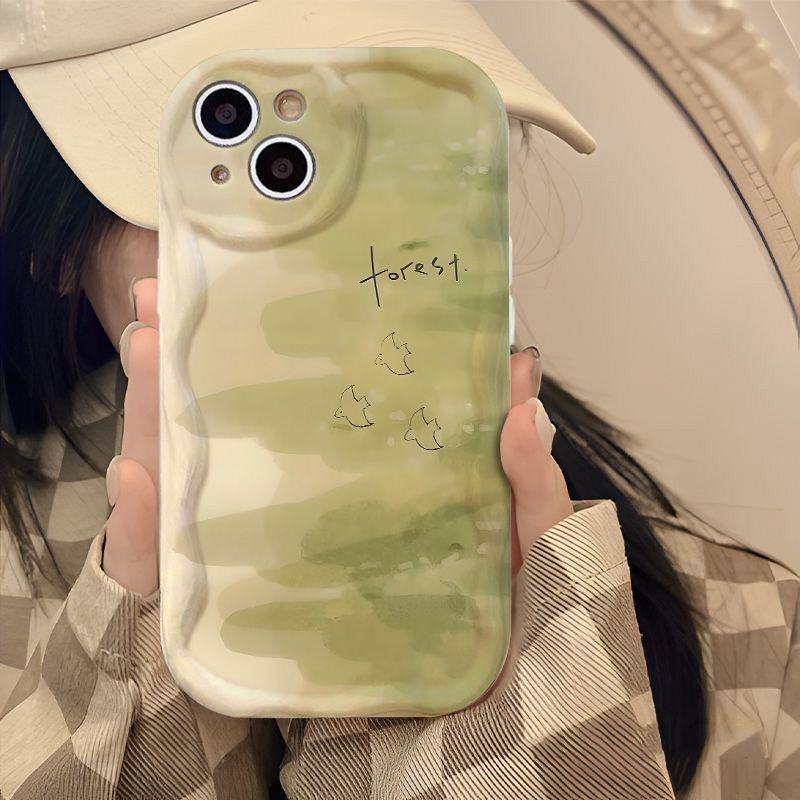 

Green Watercolor Anti-Fall Soft Case for iPhone 15/14/13 Pro Max, 12/11, XR/X iPhone 14 Plus/14 Max