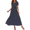 Fashion Women  Short Sleeve Beach Polka Dot Bandage Long Maxi Dress