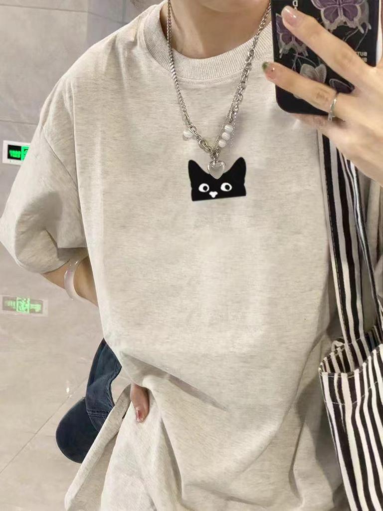 Vintage Cartoon T-Shirt for Women - Oversized, Plus Size, Pure Cotton, Short Sleeve, Trendy Round Neck, Summer Top for Couples