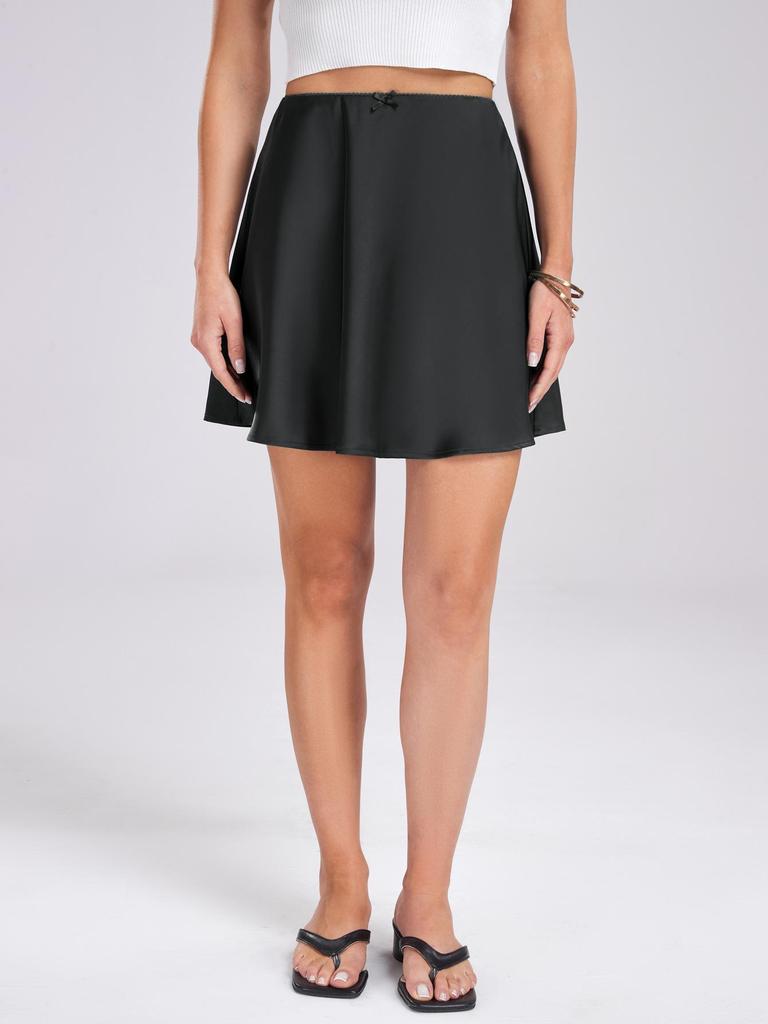 Satin Midi Skirt: High Waist, Elastic, Solid Color Women's Skirt Available in Stock