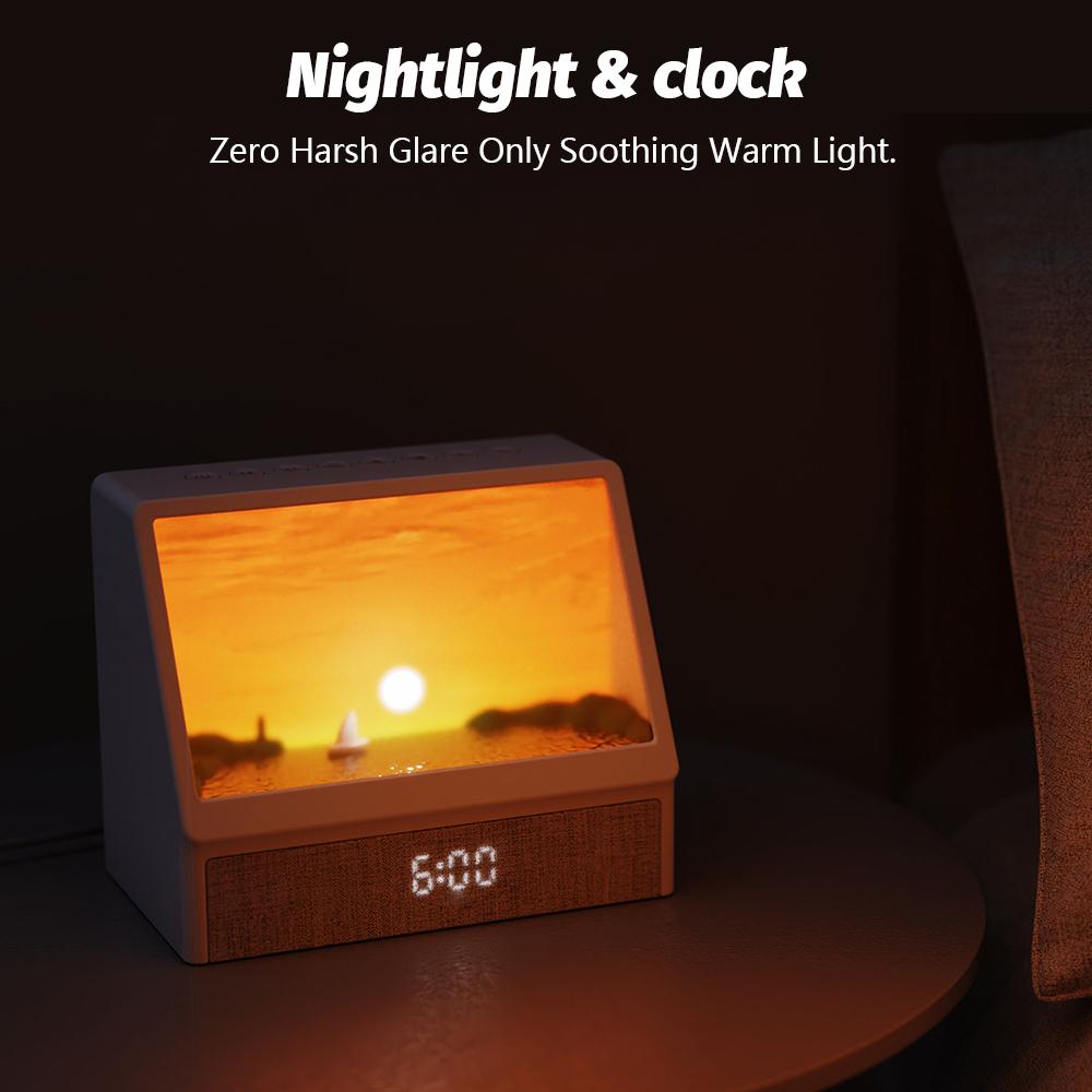 Sunrise Alarm Clock with Night Light White Noise Nature Inspired Sleep Sounds BT Music Wake Up Light Dimmable Atmosphere Lamp