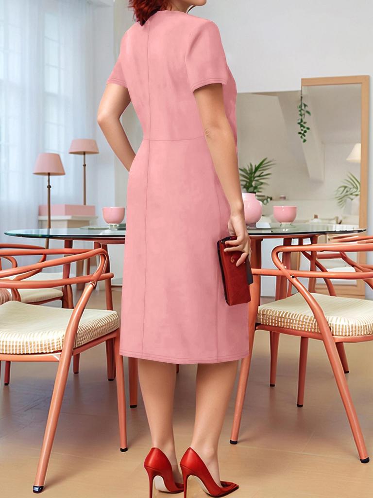 Spring/Summer 2026 Women's Elegant Short-Sleeve Plus Size Solid Color Dress