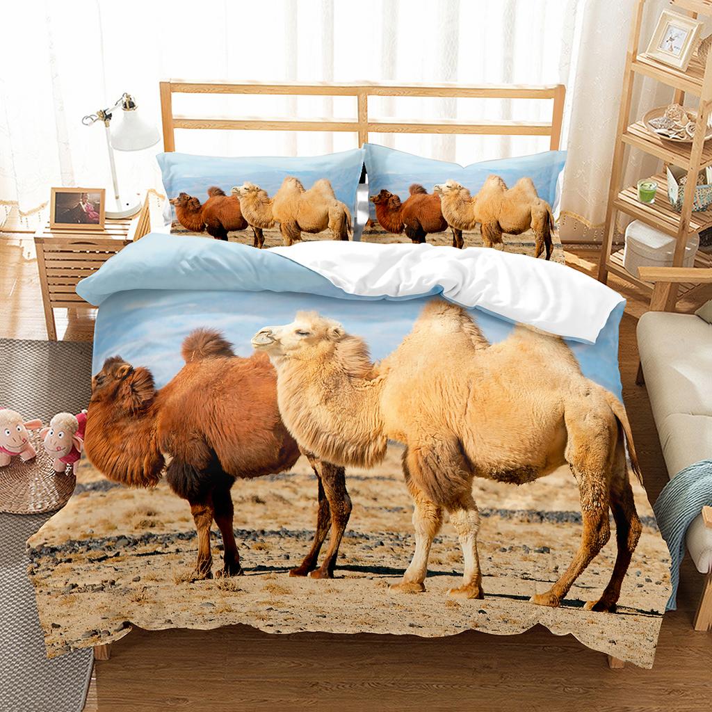 Camel King Queen Duvet Cover Tropical Desert Animals Bedding Set Lovely Wildlife Quilt Cover 2/3pcs Polyester Comforter Cover