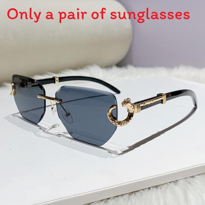 Leopard Decor Unisex Geometric Frameless Sunglasses Uv400 Sun Protection For Fashionable Outings Full Gray