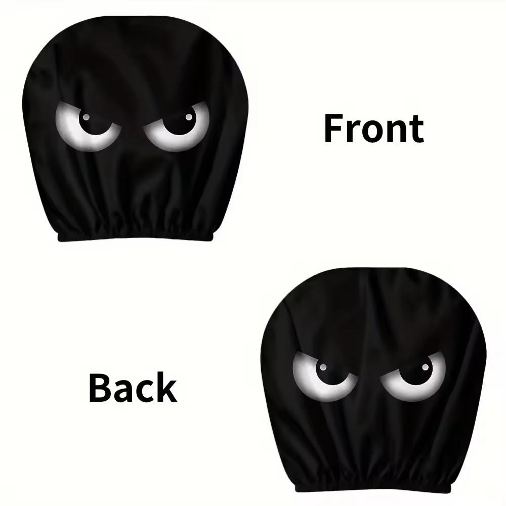 2PCS Funny Slanted Eyes Cartoon Print Car Pillowcase Cover Soft Comfortable Automobile Auto Seat Headrest Washable Fabric