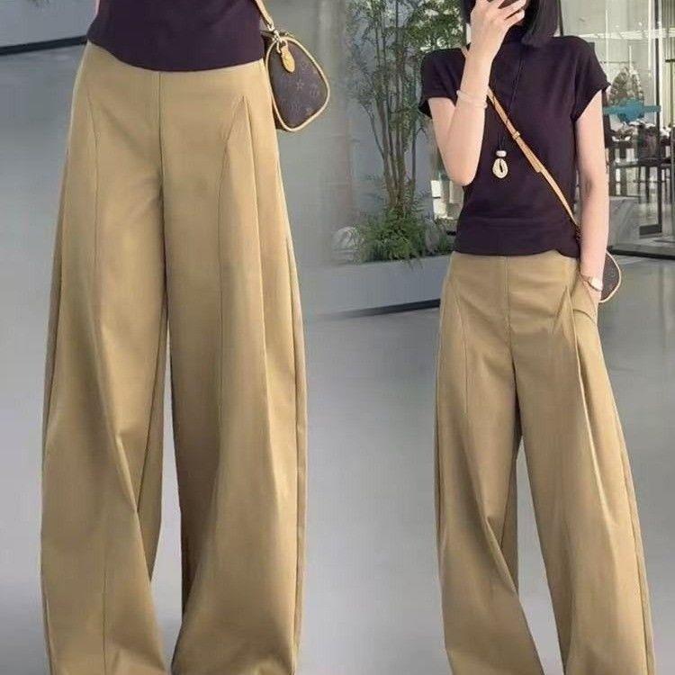 2025 Women's Old Money Style Side Pleated Wide-Leg Loose Casual Pants