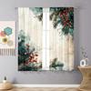 2PCS Digital Print Curtains, White Background Pine Branch Red Berry Pattern, Minimalist Christmas Style for Xmas Home Decor