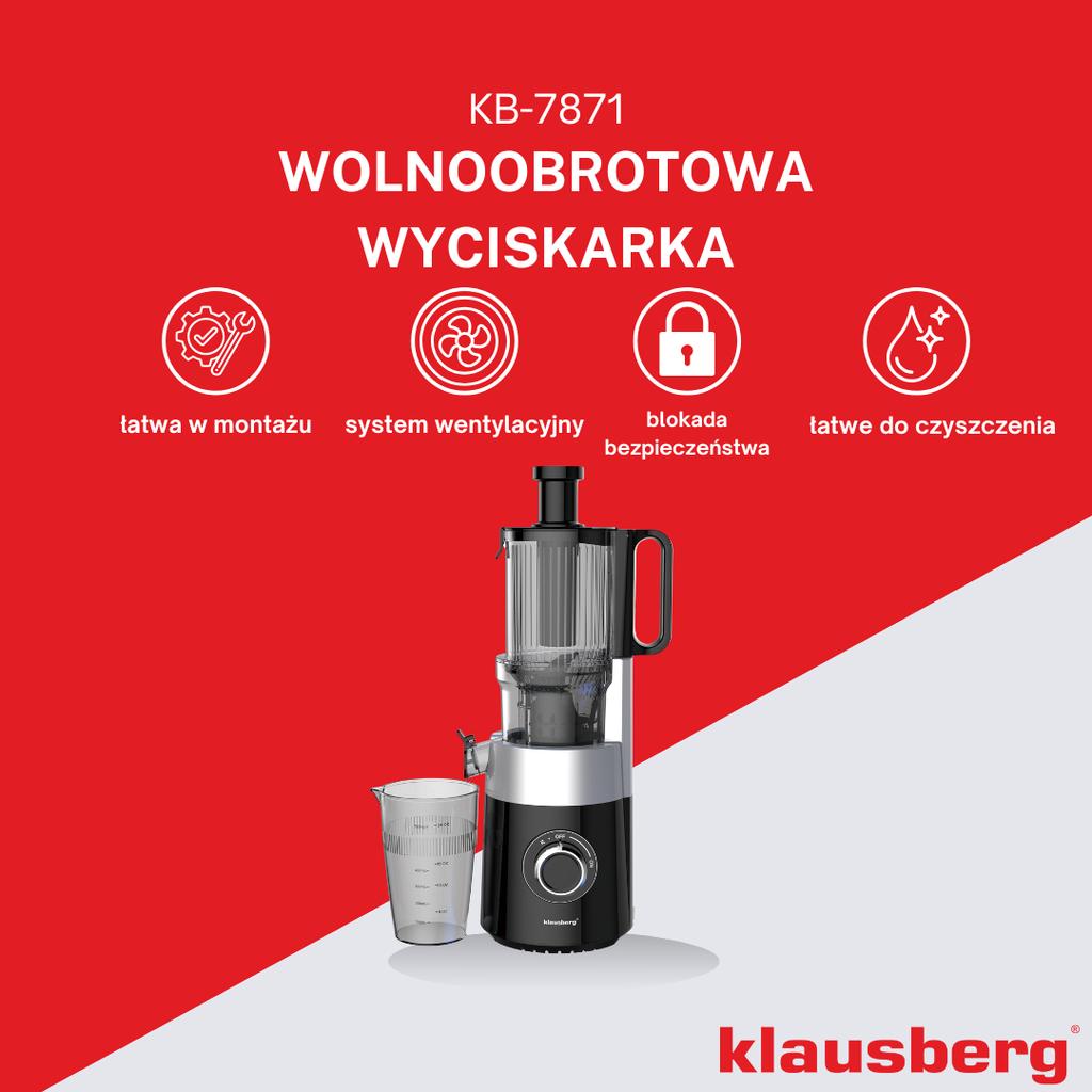180W Slow Speed Juicer for Fruits and Vegetables COLD PRESS KLAUSBERG KB-7871