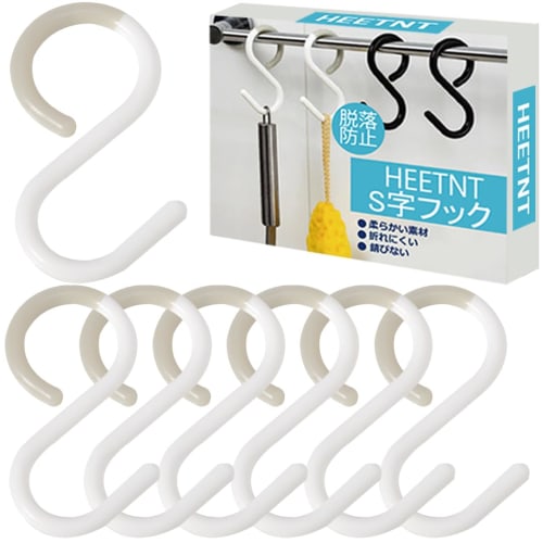 

Flexible Tip Design: S-shaped Hooks, Anti-Fall, Rust-Resistant, Set of 6, for Bathrooms, Kitchens, and Indoor Use, Flexible Material