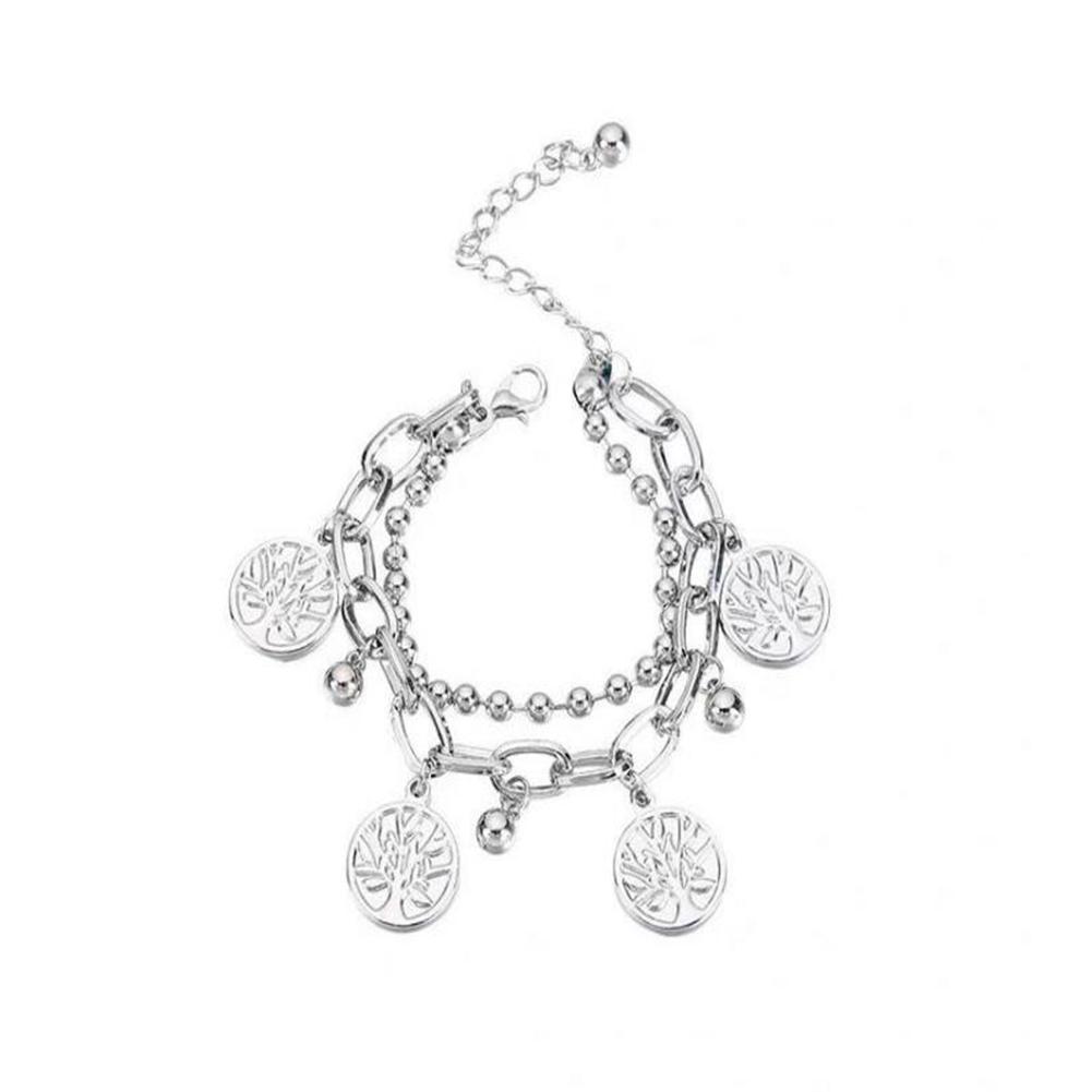 Women Bracelet Alloy Steel Geometric Shape Pendant Double-layer Bracelet