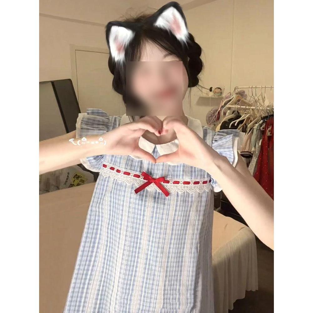 Blue plaid small flying sleeve vest dress children's casual summer new small holiday style princess short dress