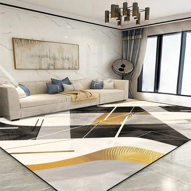 Tappeto Geometrico Dorato Chic Tappeto Moderno Elegante per Soggiorno Area Spaziosa Tappetino Morbido Antiscivolo Decorazione Divano per Camera da Letto